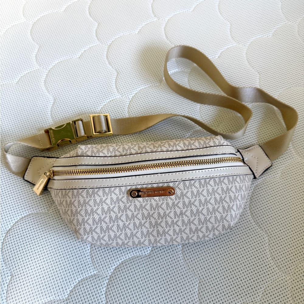 Michael Kors Cream and Gold Monogram Crossbody Fanny Pack